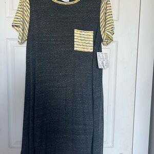 LuLaRoe Carly swing dress. Charcoal gray and yellow. Large, new with tags.